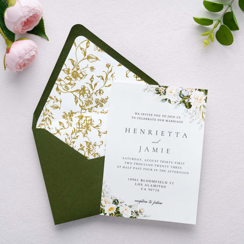 NingsPaper 50 Pieces  A7 Euro Flap Gold Foil Liner Envelopes, 5x7 Olive Green Envelopes