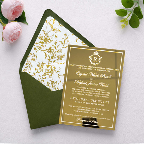 NingsPaper 50 Pieces  A7 Euro Flap Gold Foil Liner Envelopes, 5x7 Olive Green Envelopes