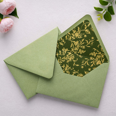 NingsPaper 50 Pieces  A7 Euro Flap Olive Green Gold Foil Liner Envelopes, 5x7 Sage Green Envelopes