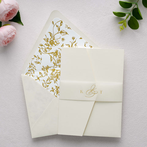 NingsPaper 50 Pieces  A7 Euro Flap Gold Foil Liner Envelopes, 5x7 Shiny Ivory Envelopes