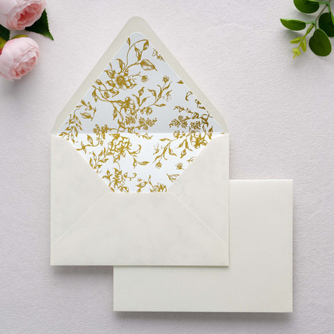 NingsPaper 50 Pieces  A7 Euro Flap Gold Foil Liner Envelopes, 5x7 Shiny Ivory Envelopes