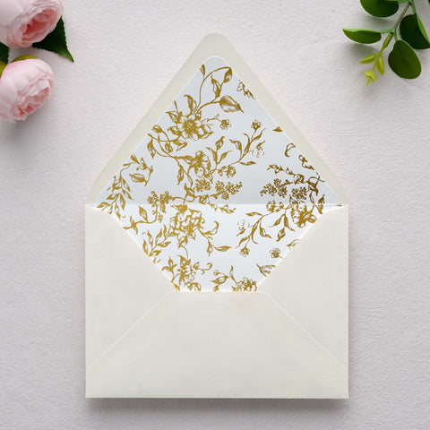 NingsPaper 50 Pieces  A7 Euro Flap Gold Foil Liner Envelopes, 5x7 Shiny Ivory Envelopes