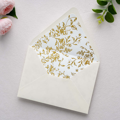 NingsPaper 50 Pieces  A7 Euro Flap Gold Foil Liner Envelopes, 5x7 Shiny Ivory Envelopes