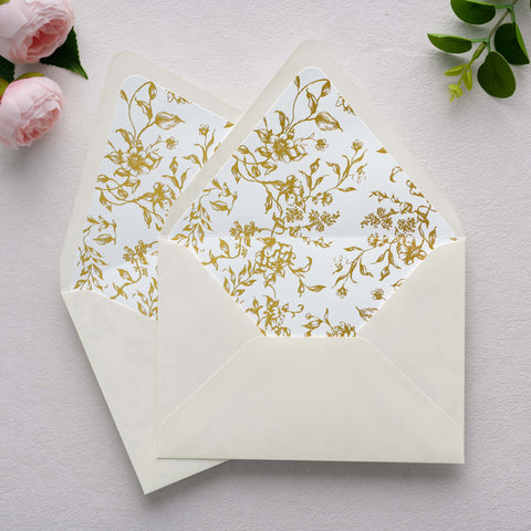 NingsPaper 50 Pieces  A7 Euro Flap Gold Foil Liner Envelopes, 5x7 Shiny Ivory Envelopes