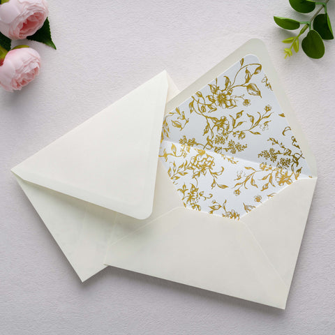NingsPaper 50 Pieces  A7 Euro Flap Gold Foil Liner Envelopes, 5x7 Shiny Ivory Envelopes