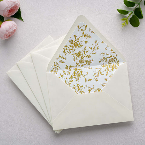 NingsPaper 50 Pieces  A7 Euro Flap Gold Foil Liner Envelopes, 5x7 Shiny Ivory Envelopes