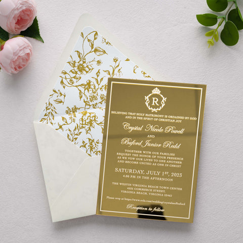 NingsPaper 50 Pieces  A7 Euro Flap Gold Foil Liner Envelopes, 5x7 Shiny Ivory Envelopes