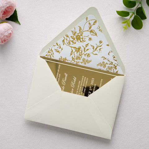 NingsPaper 50 Pieces  A7 Euro Flap Gold Foil Liner Envelopes, 5x7 Shiny Ivory Envelopes