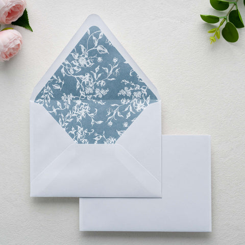 NingsPaper 50 Pieces  A7 Euro Flap Dusty Blue White Foil Liner Envelopes, 5x7 White Envelopes