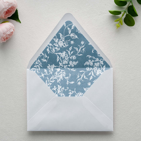 NingsPaper 50 Pieces  A7 Euro Flap Dusty Blue White Foil Liner Envelopes, 5x7 White Envelopes