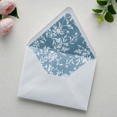 NingsPaper 50 Pieces  A7 Euro Flap Dusty Blue White Foil Liner Envelopes, 5x7 White Envelopes