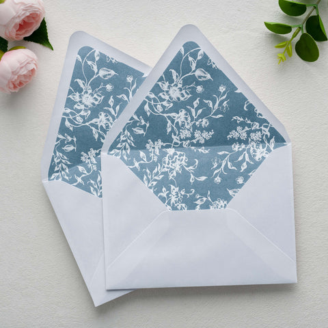 NingsPaper 50 Pieces  A7 Euro Flap Dusty Blue White Foil Liner Envelopes, 5x7 White Envelopes
