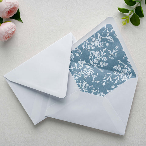 NingsPaper 50 Pieces  A7 Euro Flap Dusty Blue White Foil Liner Envelopes, 5x7 White Envelopes