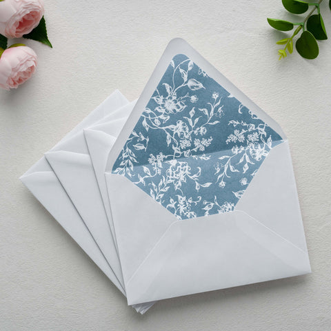 NingsPaper 50 Pieces  A7 Euro Flap Dusty Blue White Foil Liner Envelopes, 5x7 White Envelopes