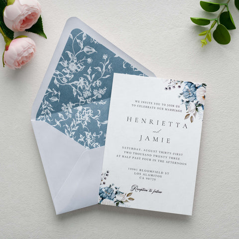 NingsPaper 50 Pieces  A7 Euro Flap Dusty Blue White Foil Liner Envelopes, 5x7 White Envelopes