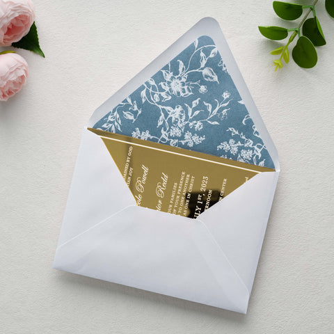 NingsPaper 50 Pieces  A7 Euro Flap Dusty Blue White Foil Liner Envelopes, 5x7 White Envelopes