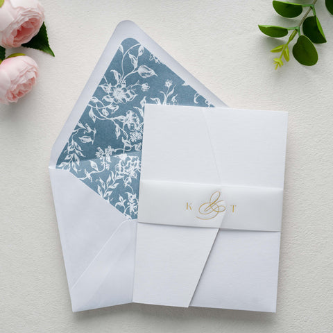 NingsPaper 50 Pieces  A7 Euro Flap Dusty Blue White Foil Liner Envelopes, 5x7 White Envelopes
