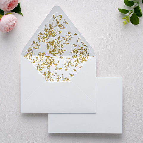 NingsPaper 50 Pieces  A7 Euro Flap Gold Foil Liner Envelopes, 5x7 White Envelopes