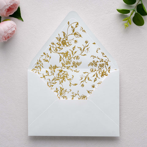NingsPaper 50 Pieces  A7 Euro Flap Gold Foil Liner Envelopes, 5x7 White Envelopes
