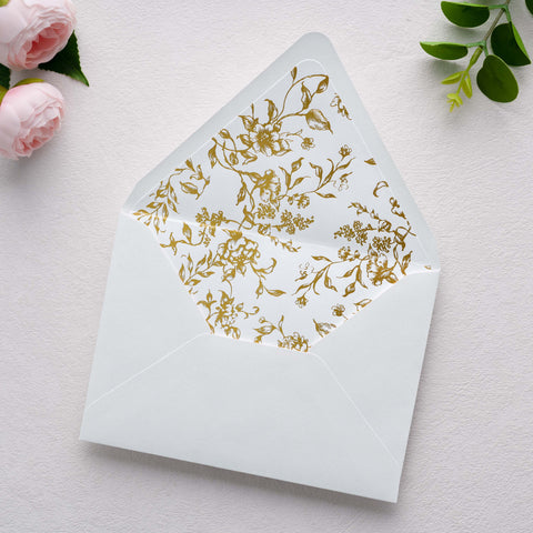 NingsPaper 50 Pieces  A7 Euro Flap Gold Foil Liner Envelopes, 5x7 White Envelopes