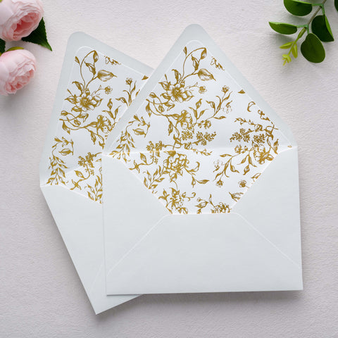 NingsPaper 50 Pieces  A7 Euro Flap Gold Foil Liner Envelopes, 5x7 White Envelopes