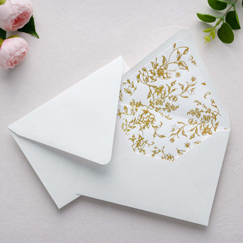 NingsPaper 50 Pieces  A7 Euro Flap Gold Foil Liner Envelopes, 5x7 White Envelopes