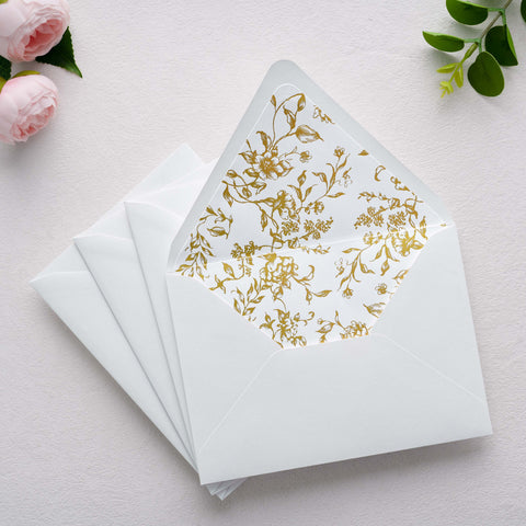 NingsPaper 50 Pieces  A7 Euro Flap Gold Foil Liner Envelopes, 5x7 White Envelopes