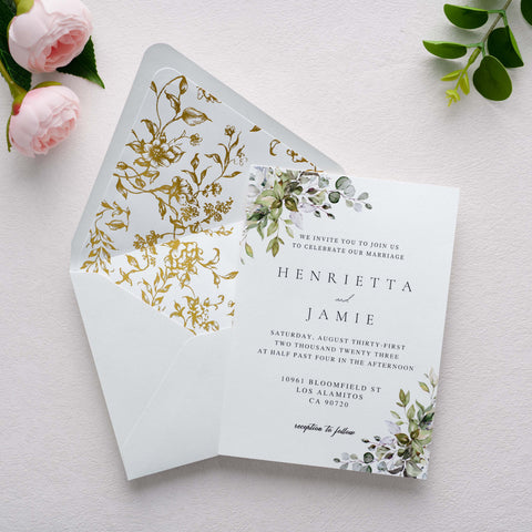 NingsPaper 50 Pieces  A7 Euro Flap Gold Foil Liner Envelopes, 5x7 White Envelopes