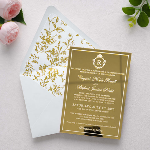 NingsPaper 50 Pieces  A7 Euro Flap Gold Foil Liner Envelopes, 5x7 White Envelopes