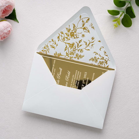 NingsPaper 50 Pieces  A7 Euro Flap Gold Foil Liner Envelopes, 5x7 White Envelopes