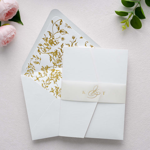 NingsPaper 50 Pieces  A7 Euro Flap Gold Foil Liner Envelopes, 5x7 White Envelopes