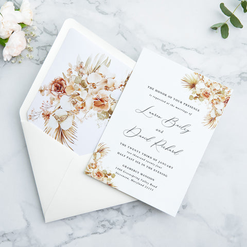 NingsPaper 50 Pieces Ivory Boho Floral Liner Euro Flap Envelopes for  Wedding Invitation Card