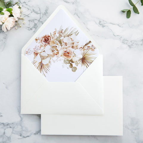 NingsPaper 50 Pieces Ivory Boho Floral Liner Euro Flap Envelopes for  Wedding Invitation Card