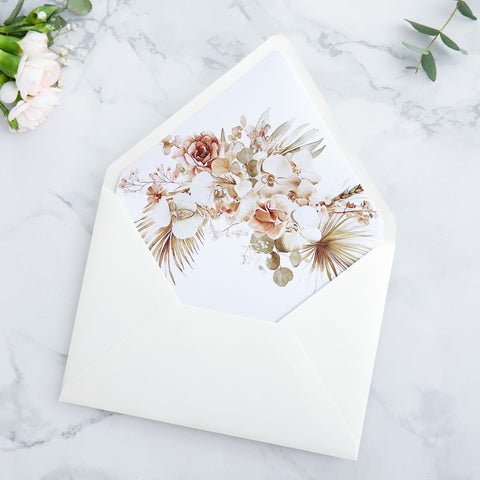 NingsPaper 50 Pieces Ivory Boho Floral Liner Euro Flap Envelopes for  Wedding Invitation Card