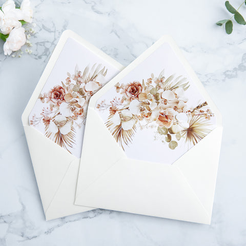 NingsPaper 50 Pieces Ivory Boho Floral Liner Euro Flap Envelopes for  Wedding Invitation Card