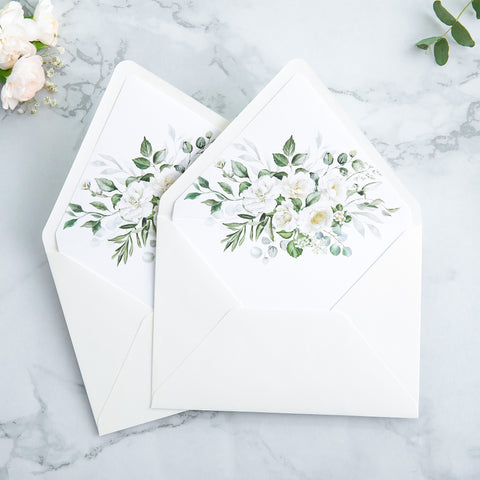 NingsPaper 50 Pieces  A7 Envelopes, Euro Flap Liner 5x7 Ivory Whiteflower Envelopes