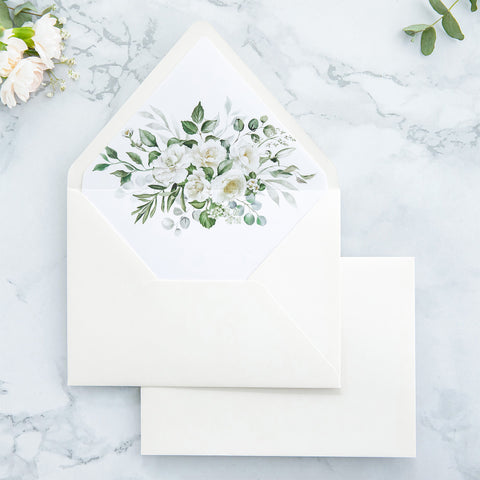 NingsPaper 50 Pieces  A7 Envelopes, Euro Flap Liner 5x7 Ivory Whiteflower Envelopes