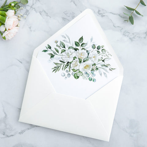 NingsPaper 50 Pieces  A7 Envelopes, Euro Flap Liner 5x7 Ivory Whiteflower Envelopes