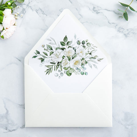 NingsPaper 50 Pieces  A7 Envelopes, Euro Flap Liner 5x7 Ivory Whiteflower Envelopes