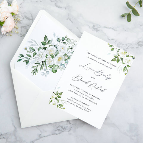 NingsPaper 50 Pieces  A7 Envelopes, Euro Flap Liner 5x7 Ivory Whiteflower Envelopes
