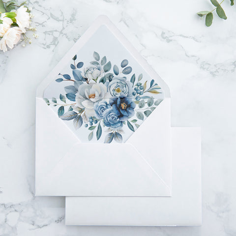 NingsPaper 50 Pieces  A7 Envelopes, Euro Flap Dusty Blue Liner 5x7 White Envelopes