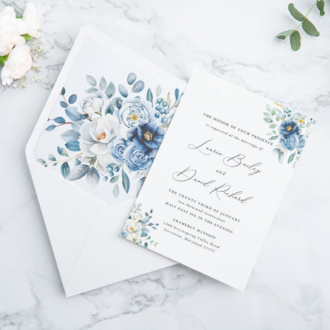 NingsPaper 50 Pieces  A7 Envelopes, Euro Flap Dusty Blue Liner 5x7 White Envelopes