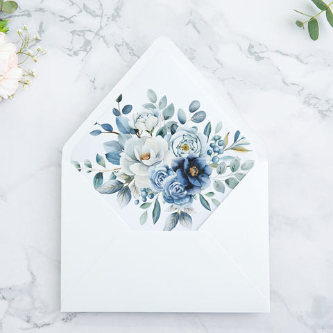 NingsPaper 50 Pieces  A7 Envelopes, Euro Flap Dusty Blue Liner 5x7 White Envelopes