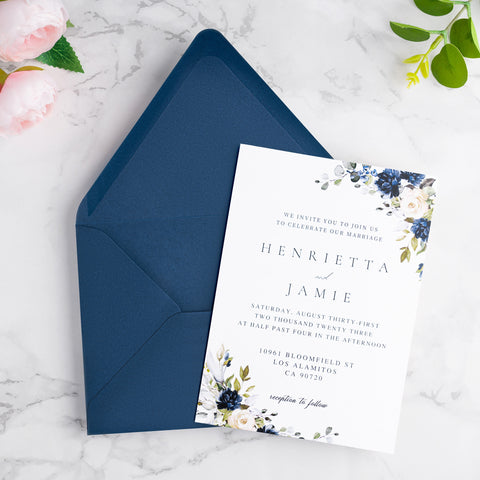 NingsPaper 50 Pieces A7 Euro Flap Envelopes, Navy Blue 5x7 Envelopes