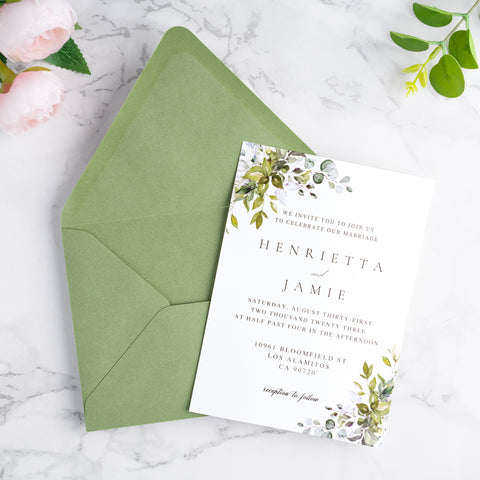 NingsPaper 50 Pieces A7 Euro Flap Envelopes, Sage Green 5x7 Envelopes