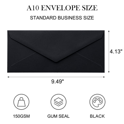 NingsPaper 50 Pieces #10 Business Envelopes, Black 4-1/8 x 9-1/2 Inches