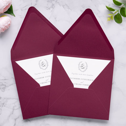 NingsPaper 50 Pieces Burgundy Square Envelopes, Euro Flap Black Envelopes