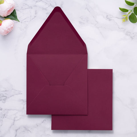 NingsPaper 50 Pieces Burgundy Square Envelopes, Euro Flap Black Envelopes