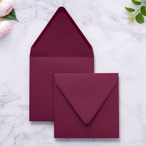 NingsPaper 50 Pieces Burgundy Square Envelopes, Euro Flap Black Envelopes