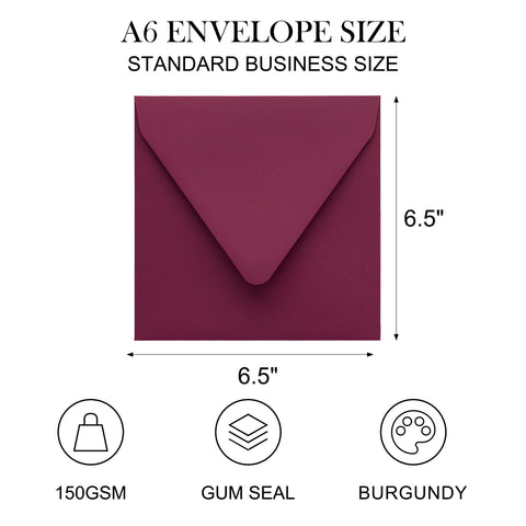 NingsPaper 50 Pieces Burgundy Square Envelopes, Euro Flap Black Envelopes
